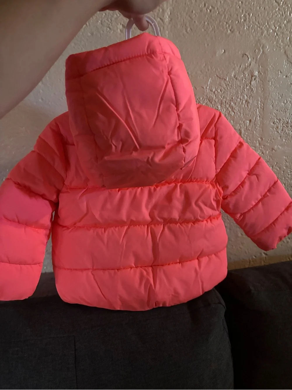 12-18 MONTHS GIRL Neon Pink Puffer Jacket - Lightweight Hooded Coat